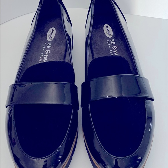 Dr Scholls Black Loafers Patent Faux Leather Shoes Women Size 8.5 Slip On - Picture 2 of 12